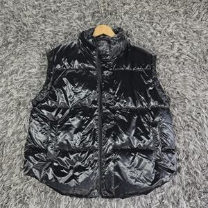 OFFLINE by Aerie Puffer Vest Womens Medium Black Quilted Glossy Zip Pockets